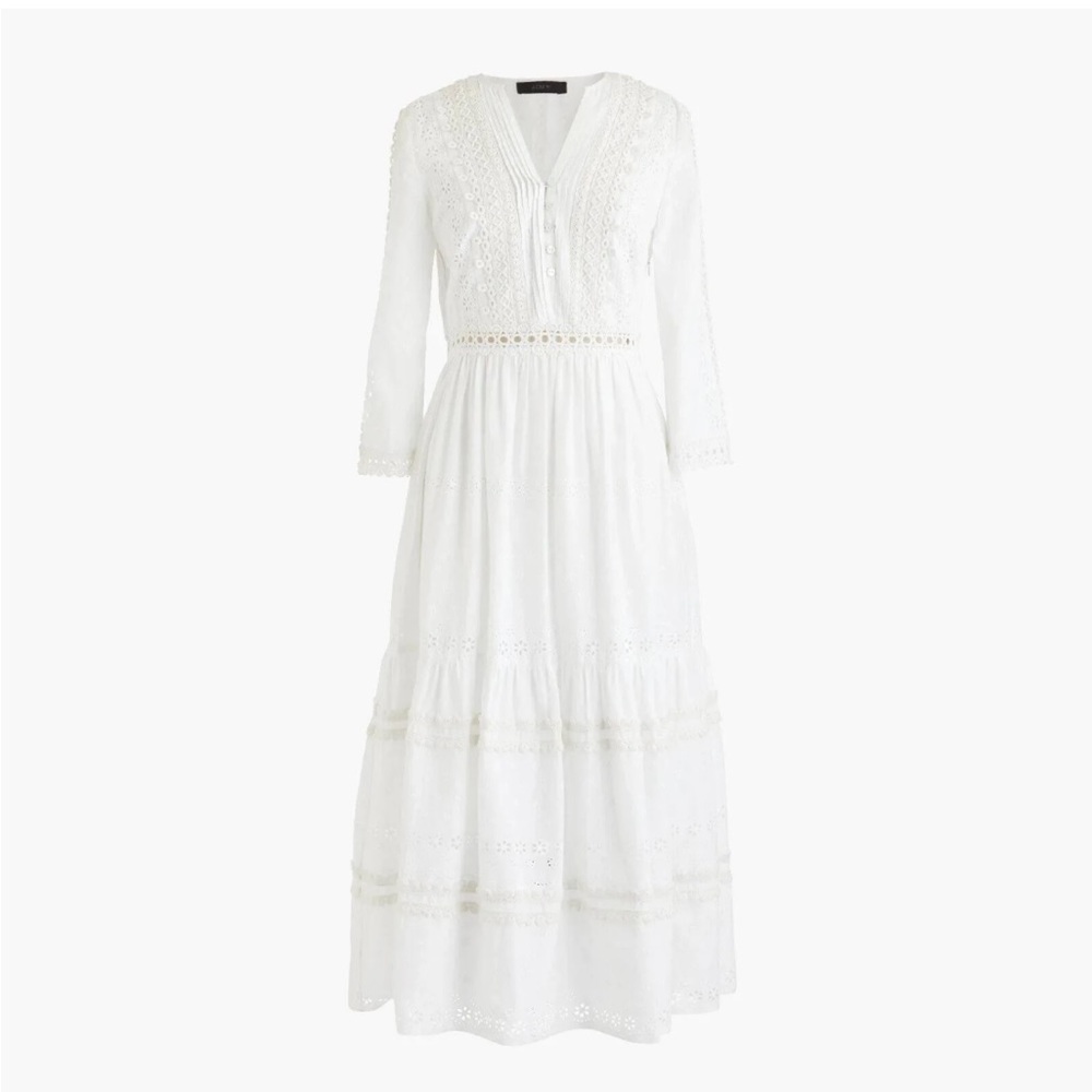 J. Crew Tiered Eyelet Prairie Dress, White, Size 6